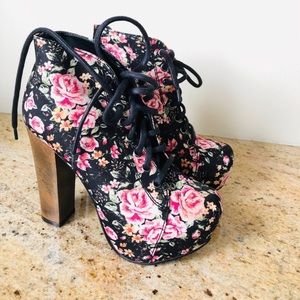 Floral heeled boots